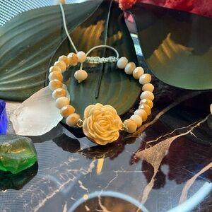 Elegant Cream Beaded Bracelet with Rose Accent